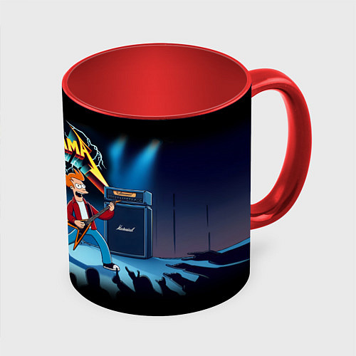 Кружка цветная Rock group Futurama - ai art fantasy / 3D-Белый + красный – фото 1
