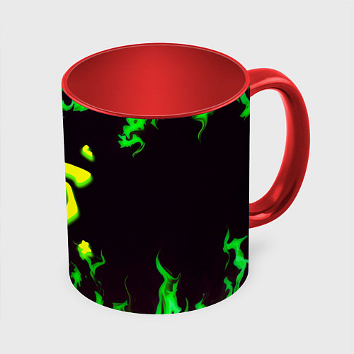 Кружка цветная Doom зелёный огонь / 3D-Белый + красный – фото 1