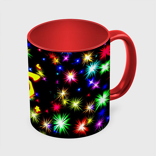 Кружка цветная Doom новогодние искры / 3D-Белый + красный – фото 1
