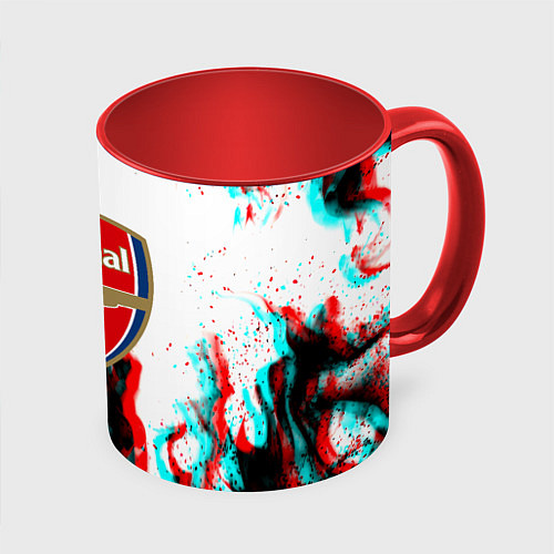 Кружка цветная Arsenal огонь глитч / 3D-Белый + красный – фото 1
