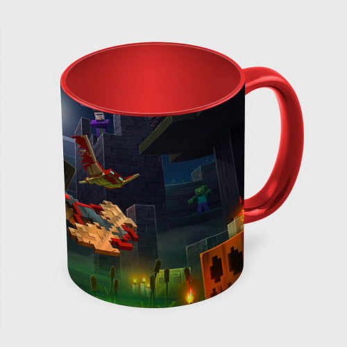 Кружка цветная Майнкрафт - темная ночь / 3D-Белый + красный – фото 1