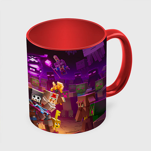 Кружка цветная Майнкрафт - герои в окружении / 3D-Белый + красный – фото 1