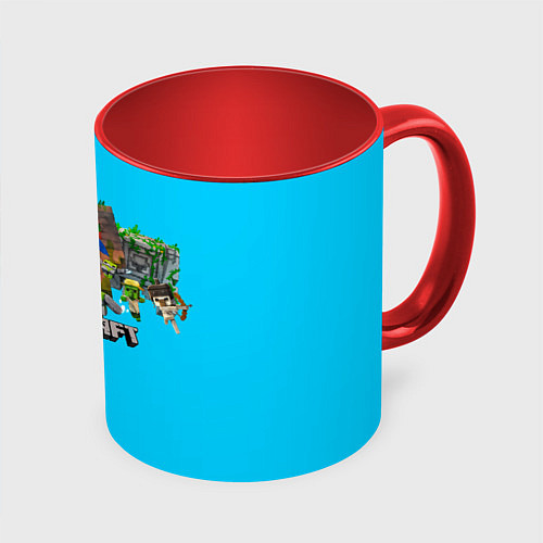 Кружка цветная Мобы майнкрафт / 3D-Белый + красный – фото 1