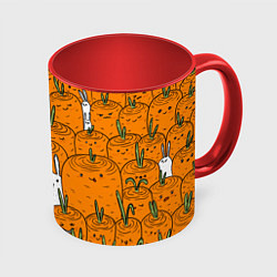 Кружка 3D Милый кролики в морковном поле, цвет: 3D-белый + красный