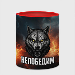 Кружка 3D Непобедим - злой волк с желтыми глазами, цвет: 3D-белый + красный — фото 2
