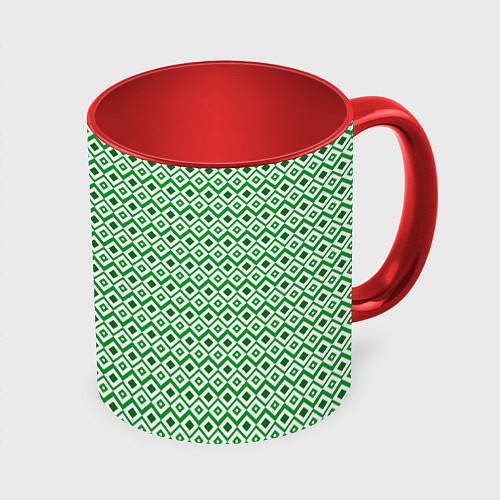 Кружка цветная Узор из ромбов в белом и зеленом / 3D-Белый + красный – фото 1