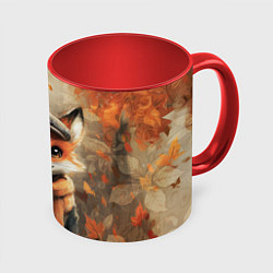 Кружка 3D Милый осенний лисёнок, цвет: 3D-белый + красный