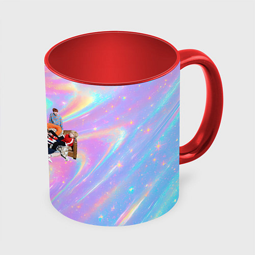 Кружка цветная BTS группа на диване / 3D-Белый + красный – фото 1