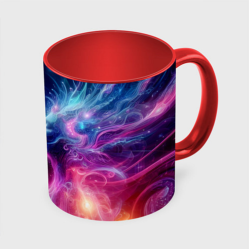 Кружка цветная Космический поцелуй - неоновое свечение / 3D-Белый + красный – фото 1