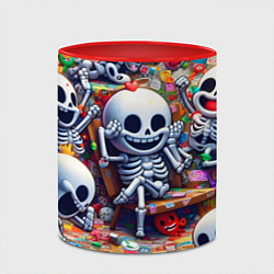 Кружка 3D Смеющиеся прикольные скелетики - нейроарт, цвет: 3D-белый + красный — фото 2
