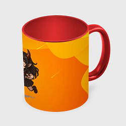 Кружка цветная Девочка дьявол бежит за роллом