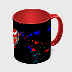 Кружка 3D Arsenal неоновые брызги красок, цвет: 3D-белый + красный