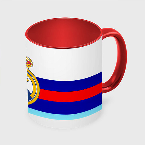 Кружка цветная Real Madrid текстура полосы / 3D-Белый + красный – фото 1