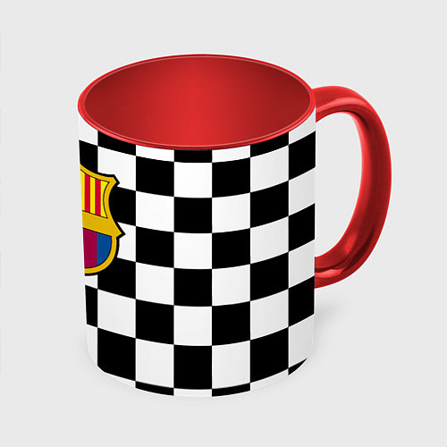 Кружка цветная Barcelona клетка / 3D-Белый + красный – фото 1