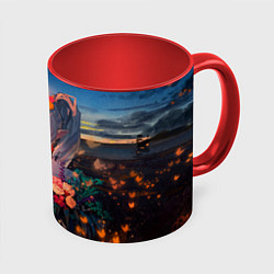 Кружка 3D Фрирен с цветами, цвет: 3D-белый + красный