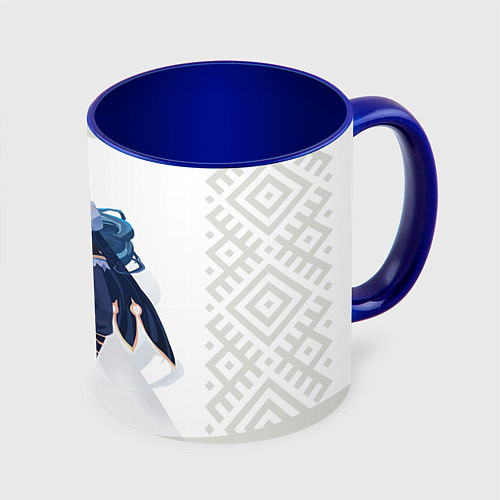 Кружка цветная Стиль хохлома: Сирин / 3D-Белый + синий – фото 1