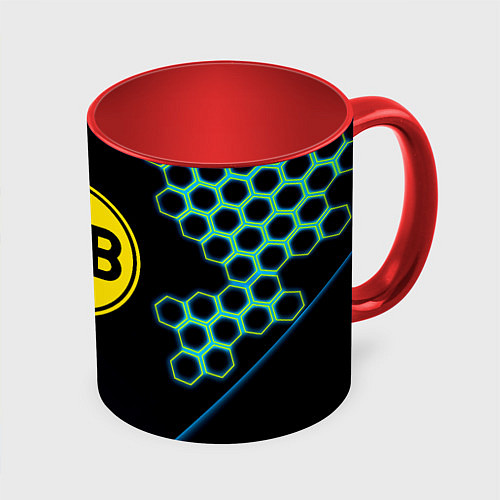Кружка цветная Borussia соты броня / 3D-Белый + красный – фото 1