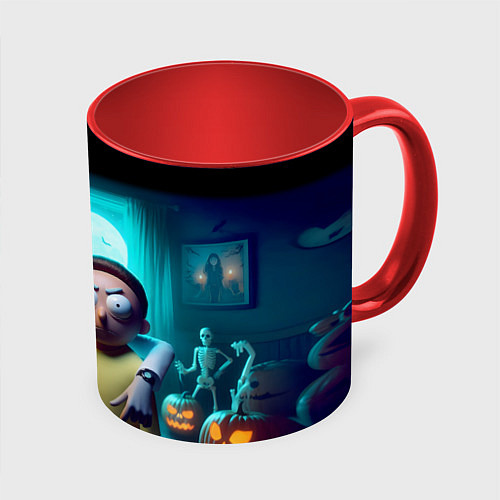 Кружка цветная Rick with Morty - halloween night / 3D-Белый + красный – фото 1