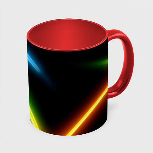 Кружка цветная Neon multicolored lines / 3D-Белый + красный – фото 1