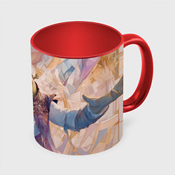 Кружка 3D Шрек на фоне витражей, цвет: 3D-белый + красный