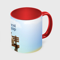 Кружка 3D Пародия Форрест Гамп - кот на скамейке, цвет: 3D-белый + красный