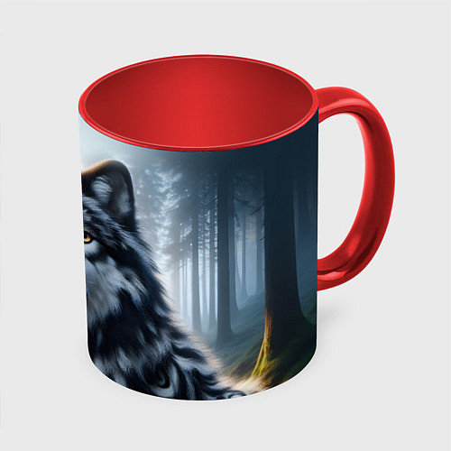 Кружка цветная Морда волка - Россия / 3D-Белый + красный – фото 1