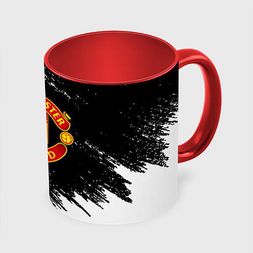 Кружка цветная Манчестер Юнайтед белые краски / 3D-Белый + красный – фото 1