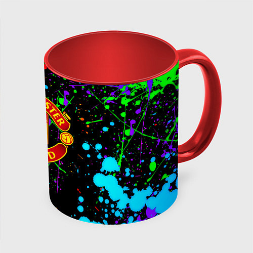 Кружка цветная Манчестер Юнайтед неоновые краски / 3D-Белый + красный – фото 1