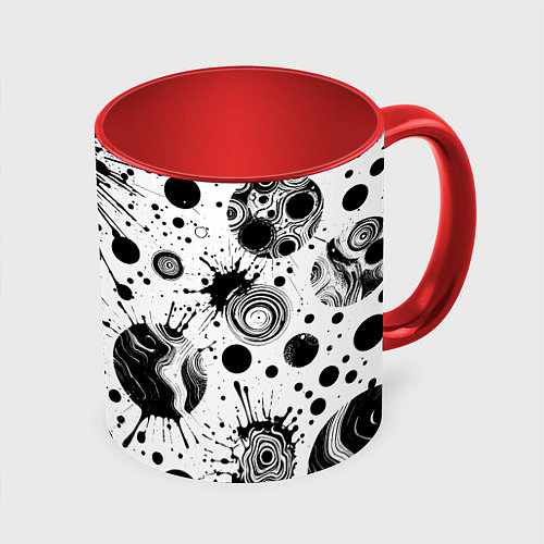 Кружка цветная Паттерн из абстрактных клякс - нейроарт / 3D-Белый + красный – фото 1