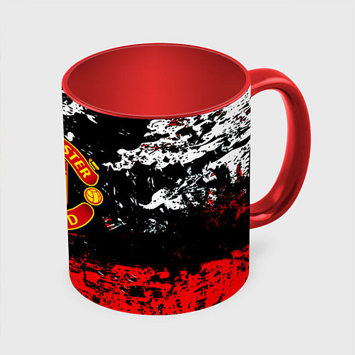 Кружка цветная Манчестер Юнайтед краски / 3D-Белый + красный – фото 1