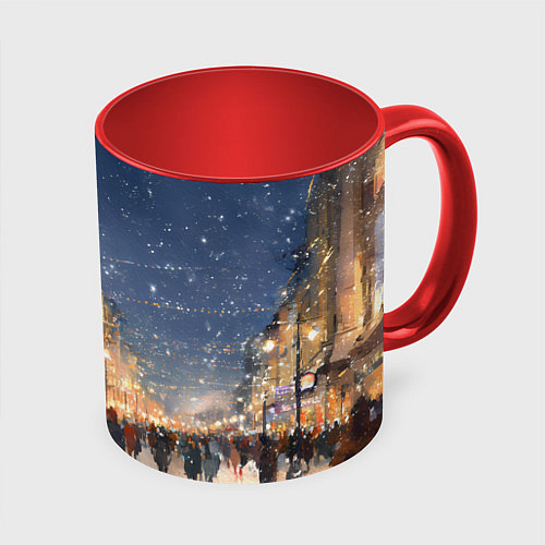 Кружка цветная Новый год в Москве новогодняя елка / 3D-Белый + красный – фото 1