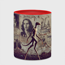 Кружка 3D Пришелец идёт вдоль стены с рваными афишами, цвет: 3D-белый + красный — фото 2