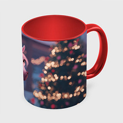 Кружка 3D Лошадка и новогодняя елка, цвет: 3D-белый + красный