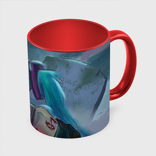 Кружка цветная Halloween Miku zombie / 3D-Белый + красный – фото 1