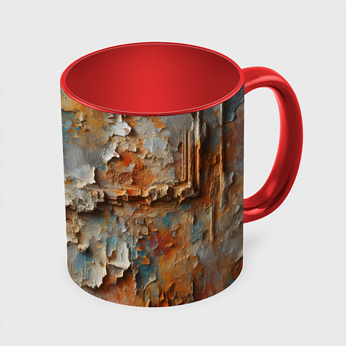 Кружка цветная Старая штукатурка на стене - абстракция / 3D-Белый + красный – фото 1