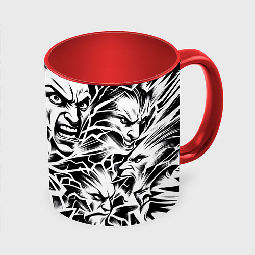 Кружка цветная Свирепые лица и молнии - нейроарт / 3D-Белый + красный – фото 1