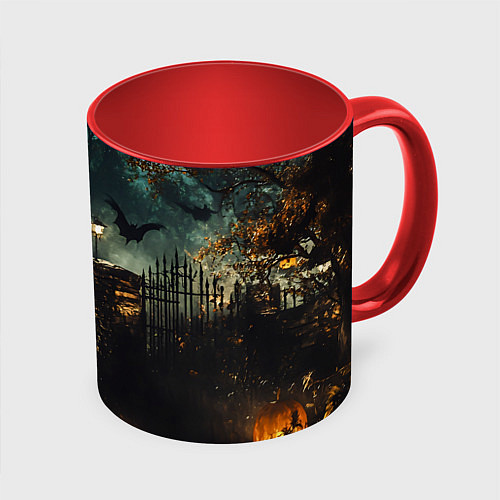 Кружка цветная Ночь тыкв и теней / 3D-Белый + красный – фото 1