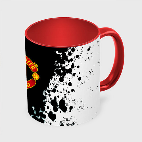 Кружка цветная Манчестер Юнайтед краски абстрактные / 3D-Белый + красный – фото 1