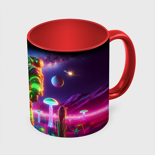 Кружка цветная Космонавт Шрук в неоновом скафандре на загадочной / 3D-Белый + красный – фото 1