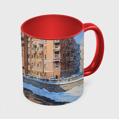 Кружка цветная Зимний Санкт-Петербург / 3D-Белый + красный – фото 1