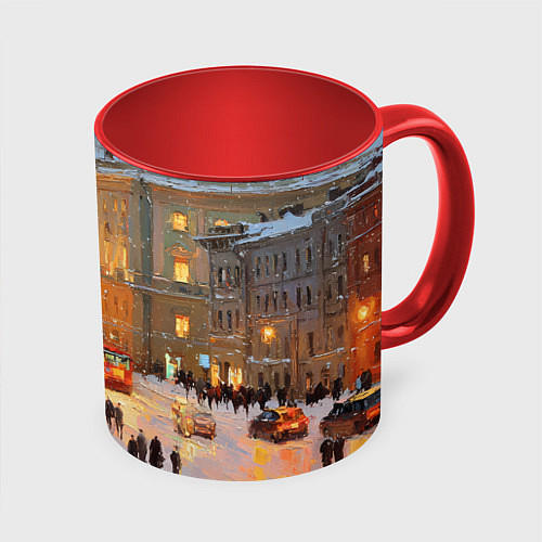 Кружка цветная Предновогодний Санкт-Петербург / 3D-Белый + красный – фото 1