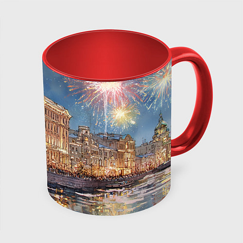 Кружка цветная Новогодний салют в Питере / 3D-Белый + красный – фото 1
