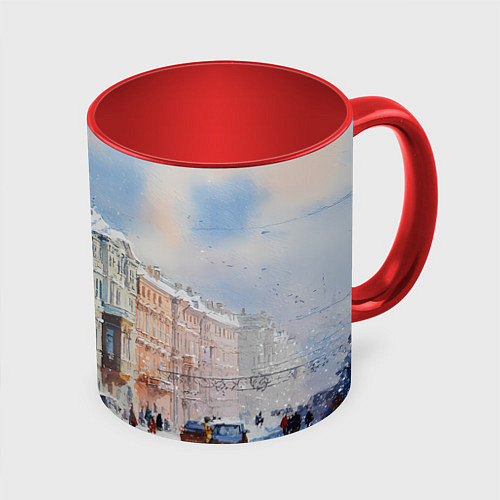 Кружка цветная Зимний Питер / 3D-Белый + красный – фото 1