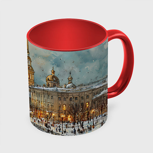 Кружка цветная Новогодний салют в Питере / 3D-Белый + красный – фото 1