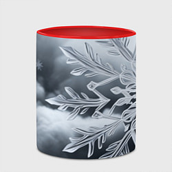Кружка 3D Снежинка на черно белое, цвет: 3D-белый + красный — фото 2