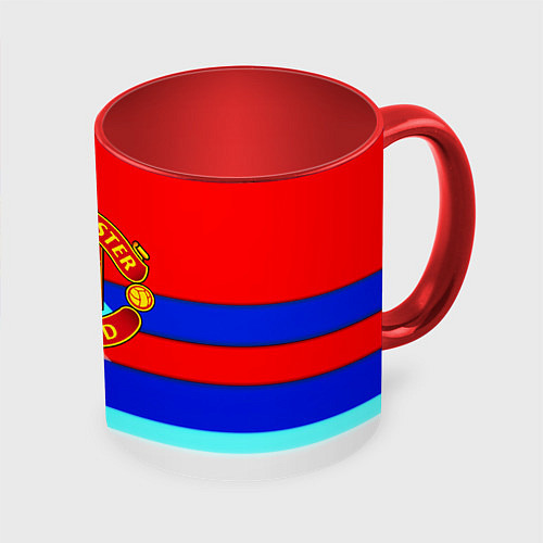 Кружка цветная Манчестер Юнайтед полосы геометрия / 3D-Белый + красный – фото 1