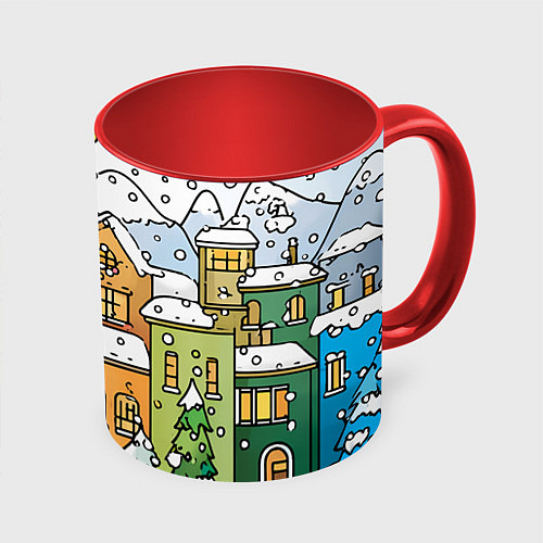 Кружка цветная Новогодний снегопад / 3D-Белый + красный – фото 1