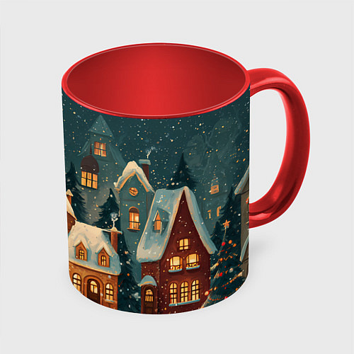 Кружка цветная Сказочный Новогодний городок / 3D-Белый + красный – фото 1