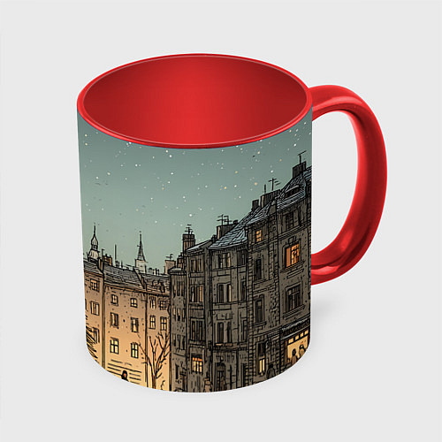 Кружка цветная Новогодняя елка во дворе / 3D-Белый + красный – фото 1