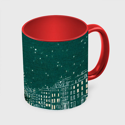 Кружка цветная Новый год в зеленом стиле / 3D-Белый + красный – фото 1